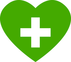 Obraz premium Cross in Heart Symbol First Aid Healthcare Green Sign Icon. Vector Image.