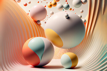 Generative AI illustration of round spheres and wavy textures