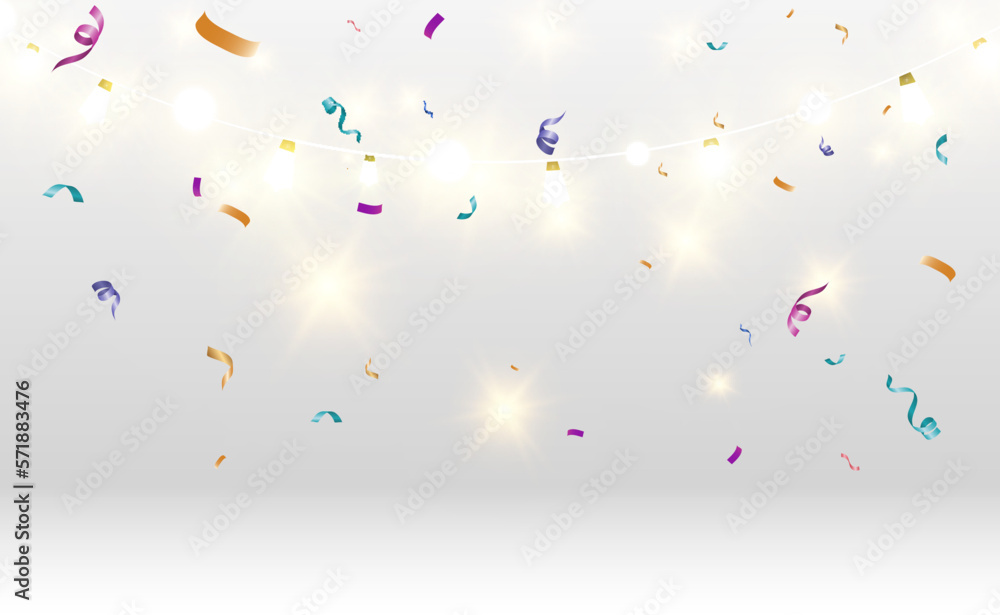 Aufkleber lots of colorful tiny confetti and ribbons on transparent background. festive event and party. multi