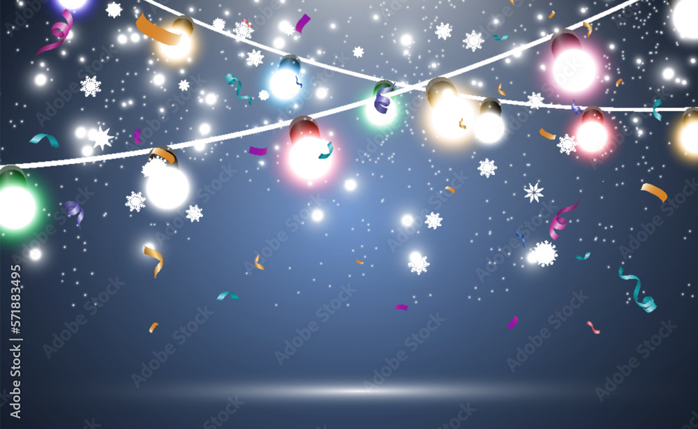 Aufkleber lots of colorful tiny confetti and ribbons on transparent background. festive event and party. multi