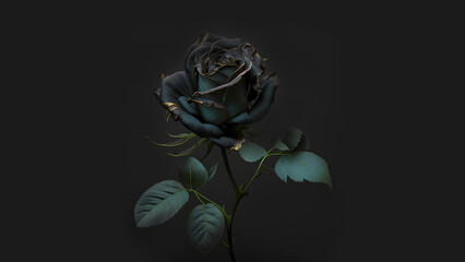 black rose isolated on black background, generative ai