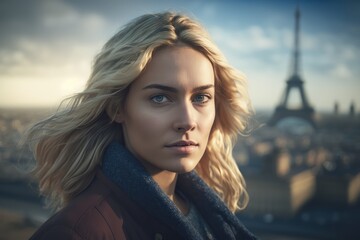 Fototapeta premium Portrait of young beautiful blonde woman. Digitally AI generated image.