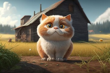 Fototapeta Cute Cartoon Cat on a Farm (Created with Generative AI) obraz