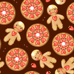Gingerbread man and round gingerbread - seamless pattern