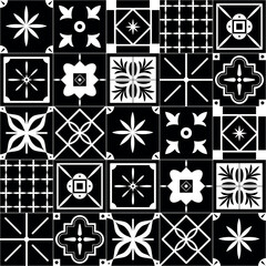 Seamless vector mediterranean traditional pattern with black and white tiles.