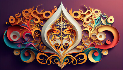The abstract colorful arabic ornamental illustration with paper style. Generative AI.