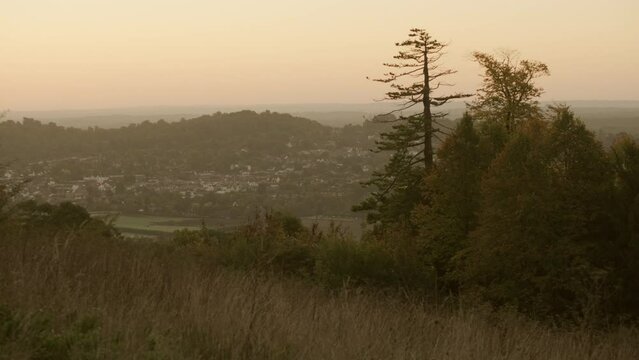 Wide elevated view of the English Town of Dorking 