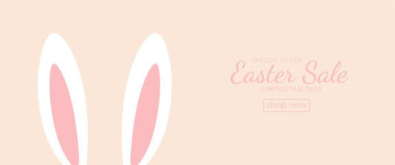 Easter sale background with rabbit. Minimalistic cover for sale. Special easter offer. Happy Easter. Party, Shopping poster. Vector illustration
