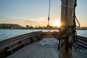 Sardinia, Cagliari, panorama of devil 's saddle on a boat