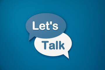Let's talk. Speech bubble in blue and white. Talking, communication, message and teamwork. 3D illustration