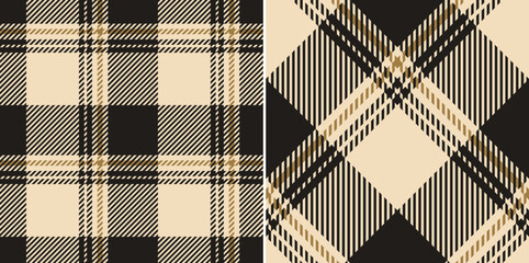 Buffalo check plaid pattern in gold, beige, brown. Seamless textured asymmetric dark tartan vector set for autumn winter flannel shirt, pyjamas, blanket, other modern holiday fashion fabric print. - 571890698