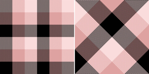 Buffalo check plaid pattern in black and powder pink. Seamless mosaic tartan vector set for flannel shirt, skirt, scarf, blanket, duvet cover, other spring summer autumn winter fashion fabric design. - 571890811