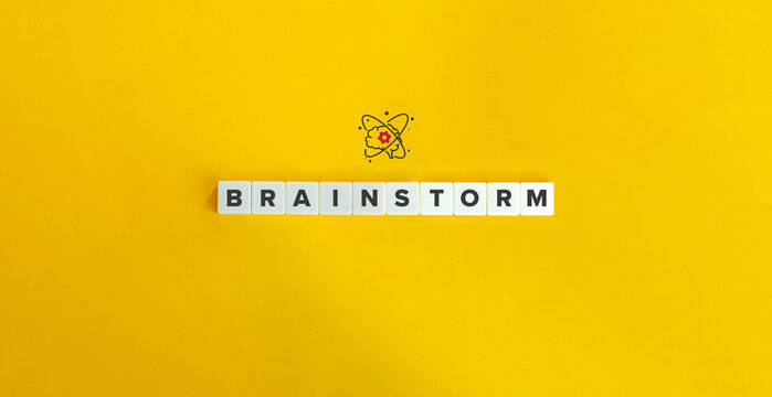 Brainstorm Banner and Concept.Letter Tiles on Yellow Background. Minimal Aesthetics.