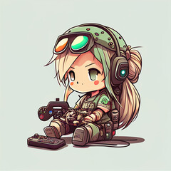 Chibi gamer girl cute kawaii gamer girl illustration  icon graphic