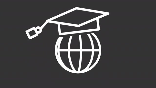 Animated elearning white line icon. Online education. Internet courses. Loop HD video with chroma key, alpha channel on transparent background, black solid background. Outline motion graphic animation