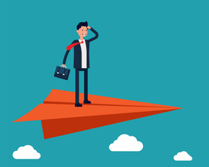 Businessman flying and looking with invested. Vector illustration investment business concept