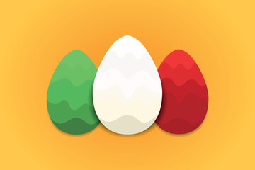 Easter eggs as the color of the Italian flag green, white, red.  Patriotic holiday background for Italy