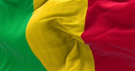 Detail of the Mali national flag waving in the wind