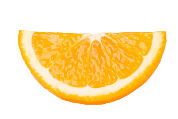 Fresh juicy orange cut piece. Isolated on white background.