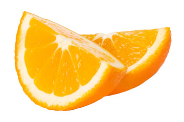 Fototapeta na wymiar Fresh juicy orange cut piece. Isolated on white background.