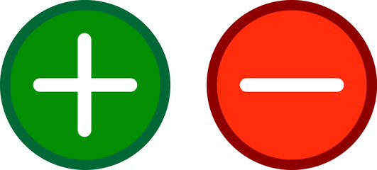 Obraz premium Add and delete signs on isolated white background. Green plus and red minus. Vector illustration.