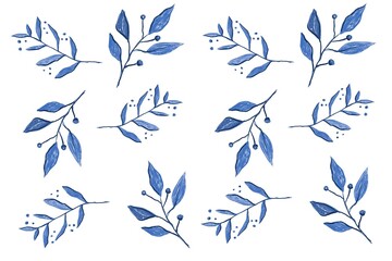 Hand drawn seamless pattern with blue leaves for wedding stationary, greetings, wallpapers, fashion, backgrounds, textures, DIY, wrappers, cards.