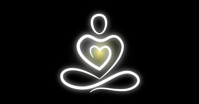 Abstract meditating person self drawing line art animation on transparent background with alpha channel. 