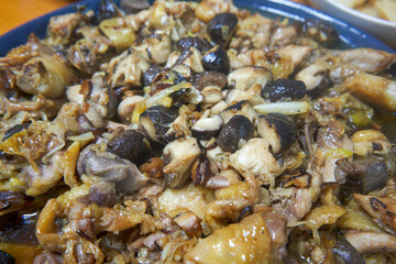 A delicious home-cooked dish, steamed chicken with mushrooms