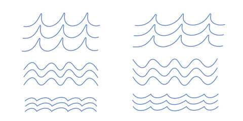 Ocean wave icon set. Wave line and wavy zigzag lines. Vector illustration.