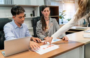 Unhappy Business contract disagree by bank manager financial advisor for client to sign. Disagreement business. Businessmen and estate agents do not deal with consulting bank agents. Mad client ideas