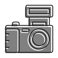 Linear filled with gray color icon. Camera, Equipment For Photography And Selfie. World Photography Day August 19th. Simple black and white vector