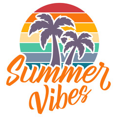 Obraz premium Summer sunset vector t-shirt design with palm trees silhouette and phrase 