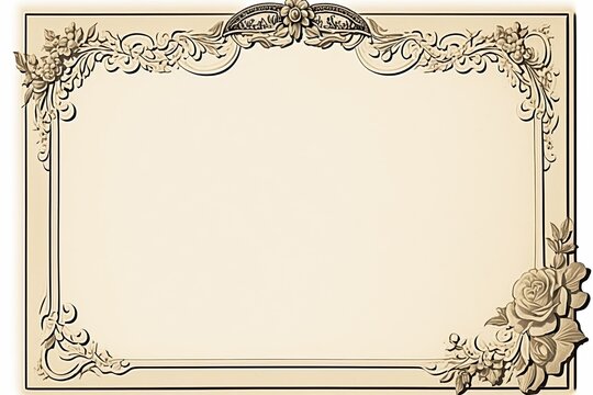 Blank vintage photo frame with floral patterns around the edges. Generative AI