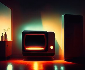 Room with TV screen in the evening