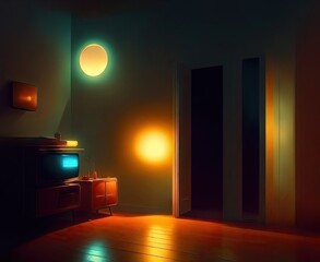 Room with TV screen in the evening