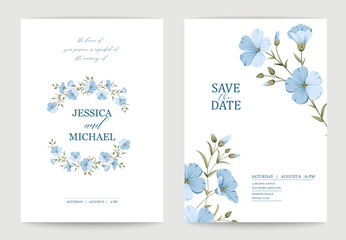 Wedding invitation. Floral linen hand-drawn illustration.