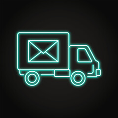 Post delivery truck neon icon