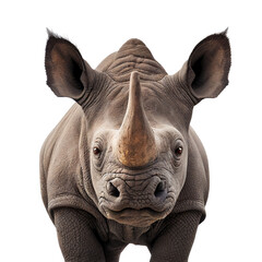 rhinocero face shot isolated on transparent background cutout - obrazy, fototapety, plakaty