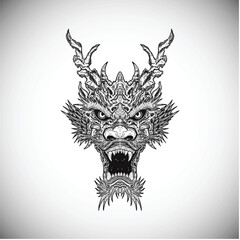 Black Chinese Oriental Dark Dragon Head Vector Illustration Artwork