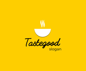 restaurant logo with solid background. contains abstract logo mark which looks simple, modern, minimal.