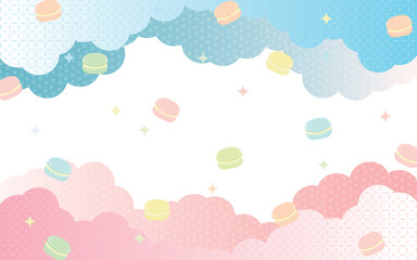 雲と散りばめられたマカロンの背景
