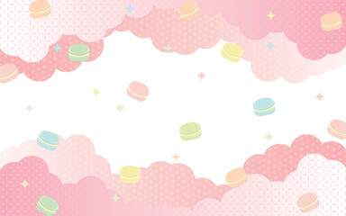 雲と散りばめられたマカロンの背景