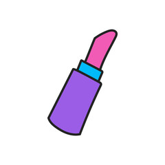 Hand drawn doodle element in 90s 2000s trendy style. Lipstick isolated on white background.