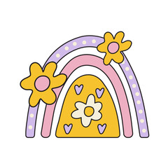 Cute 70s hippie rainbow and daisy illustration print for kids and girl t shirt or stickers