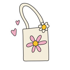 Cute retro shopper with flowers. Cotton bag, eco-friendly consumption.