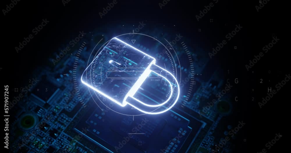 Poster digital padlock icon, cyber security technology network data protection online internet authorized a