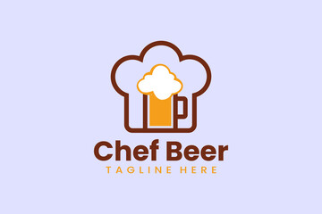 Flat chef beer logo template vector design illustration