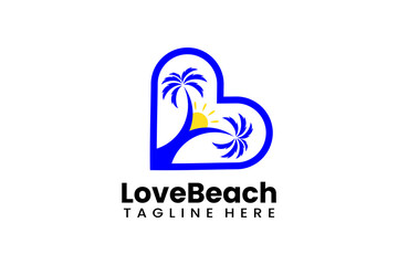 Flat love beach logo template vector design illustration
