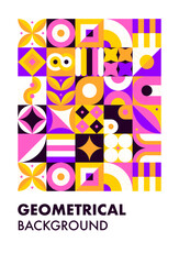 Geometrical Pink Poster. Vector Illustration of Polygonal Memphis Style Website Background Flyer.