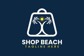 Flat shop beach logo template vector design illustration